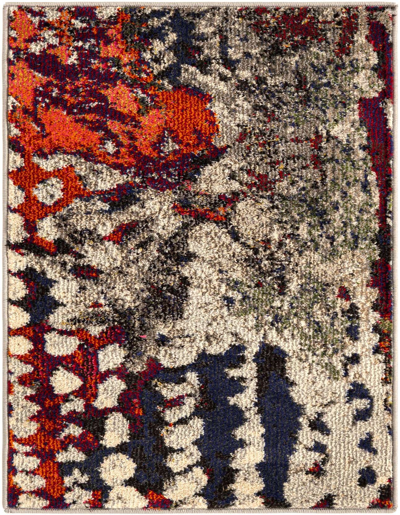 A 2x3 rectangular Haerfest rug featuring a modern abstract design with vibrant multi-colored patterns in red, blue, and cream.