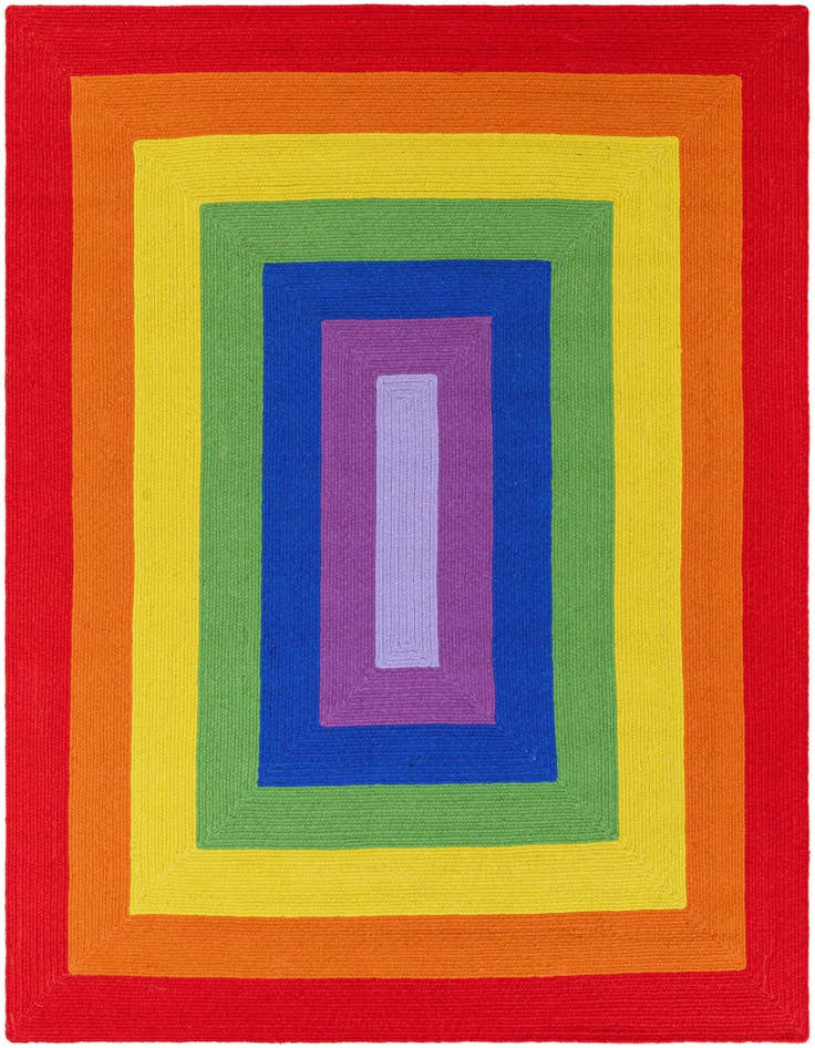 Detail image of  7' 10 x 10'  Hand Hand Braided Rainbow Wool Rug