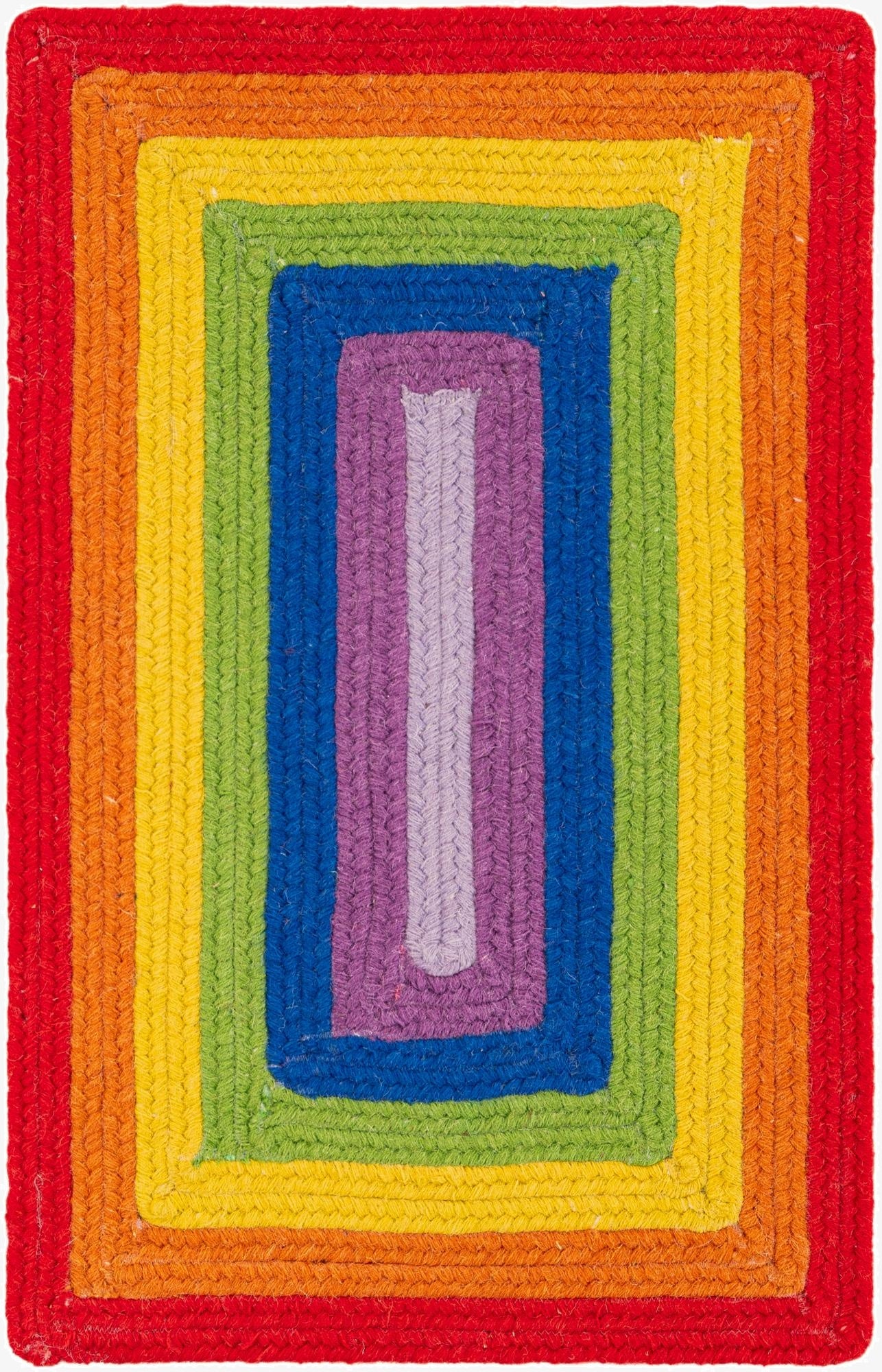  2' x 3' 1  Hand Hand Braided Rainbow Wool Rug
