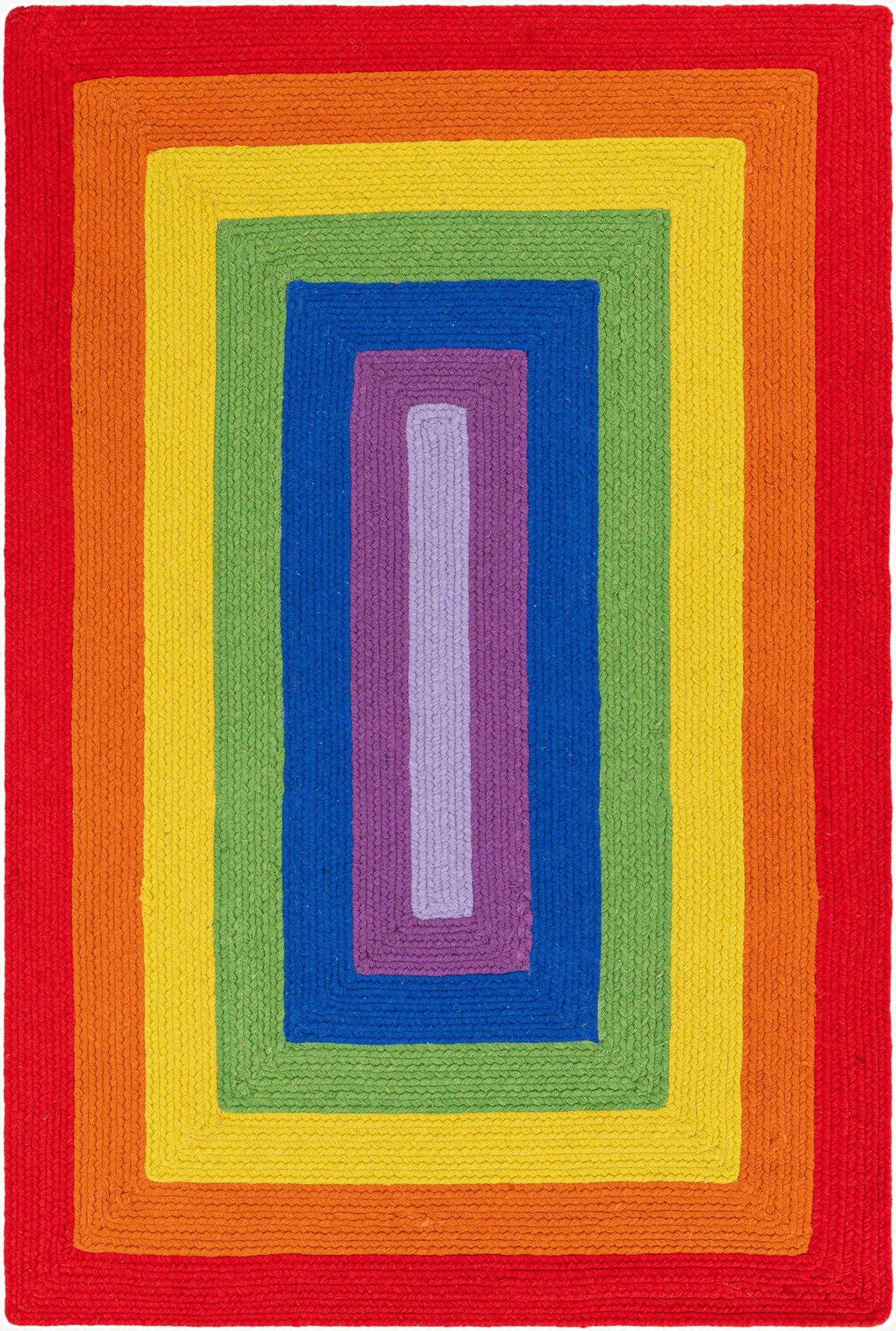  4' 1 x 6' 1  Hand Hand Braided Rainbow Wool Rug