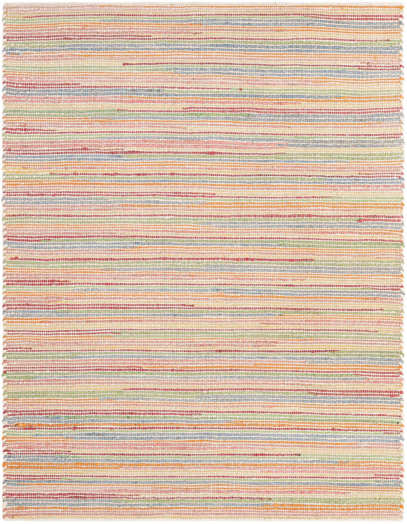 A 4x6 rectangular multi-colored modern stripe rug made of jute, wool, and cotton, ideal for various indoor rooms.