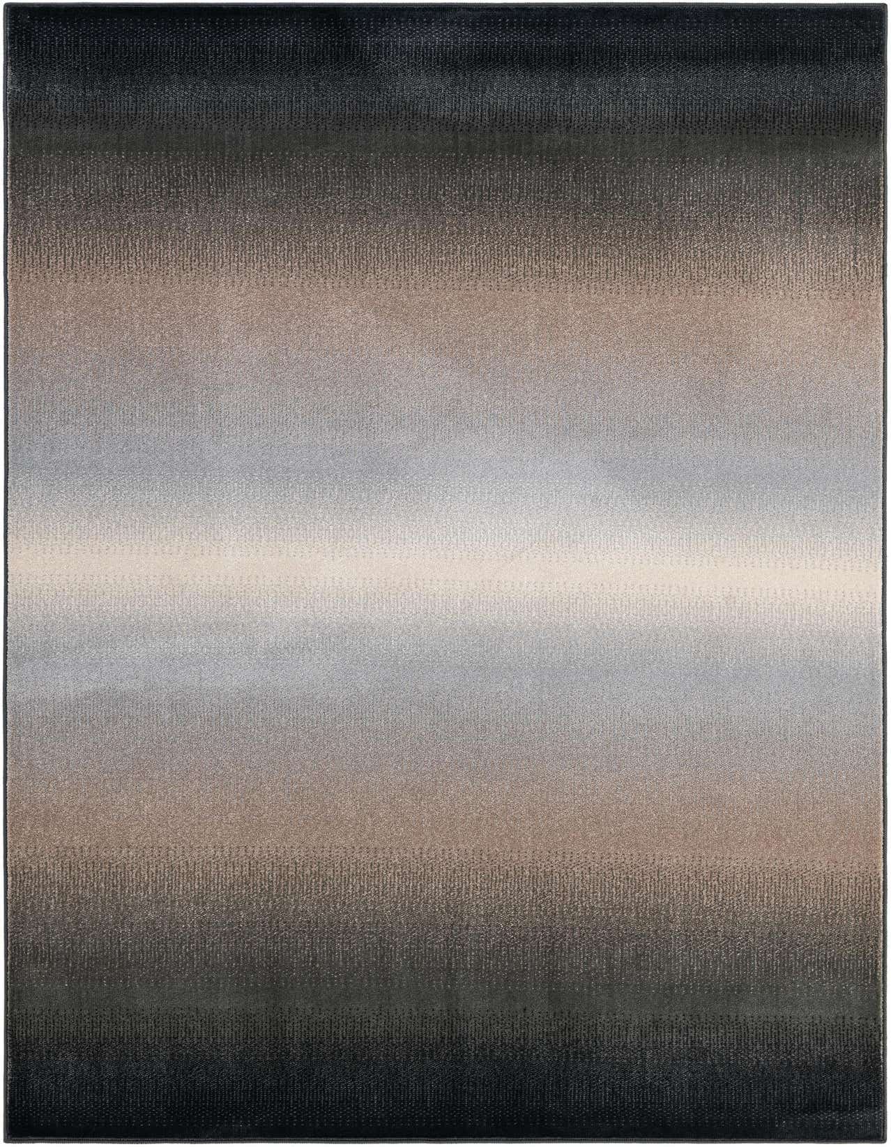 A 5x8 rectangular area rug featuring a modern abstract design with horizontal bands of multi-colored gradients, transitioning from dark to light.