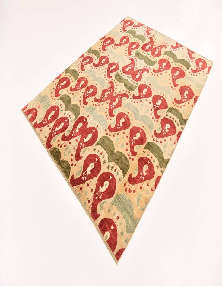 Detail image of  6' x 7' 10  Hand Knotted Ikat Rug