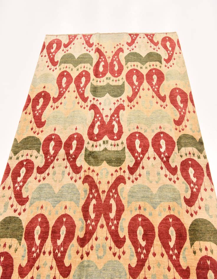 Detail image of  6' x 7' 10  Hand Knotted Ikat Rug