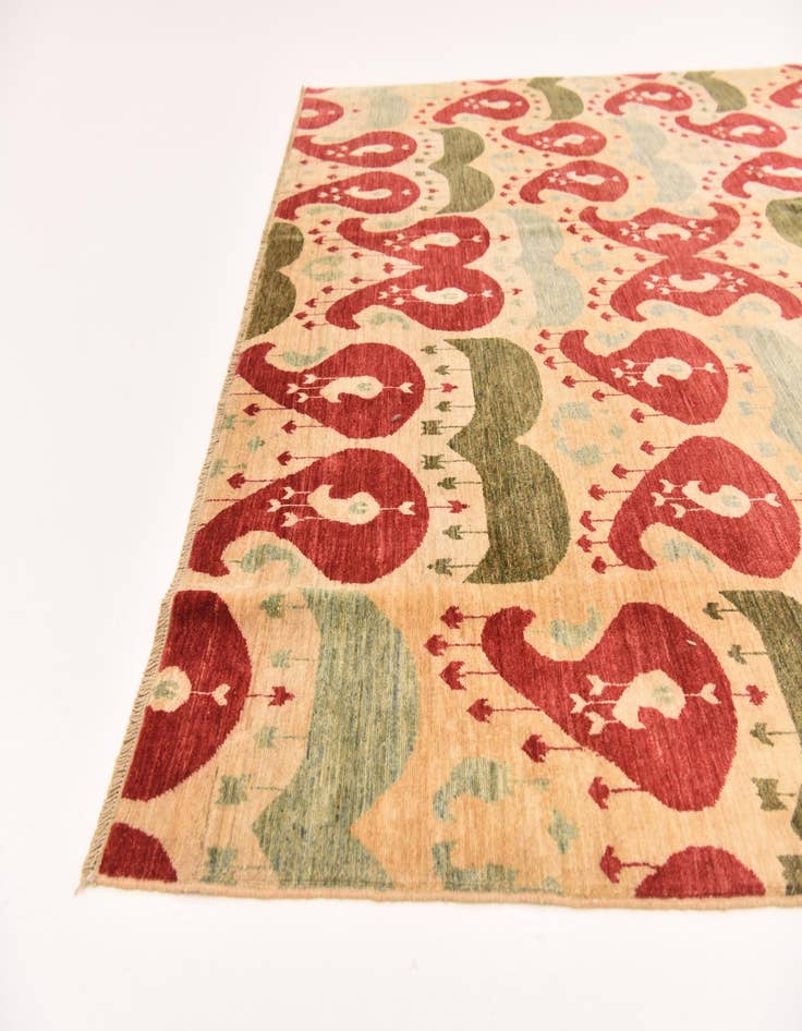 Detail image of  6' x 7' 10  Hand Knotted Ikat Rug