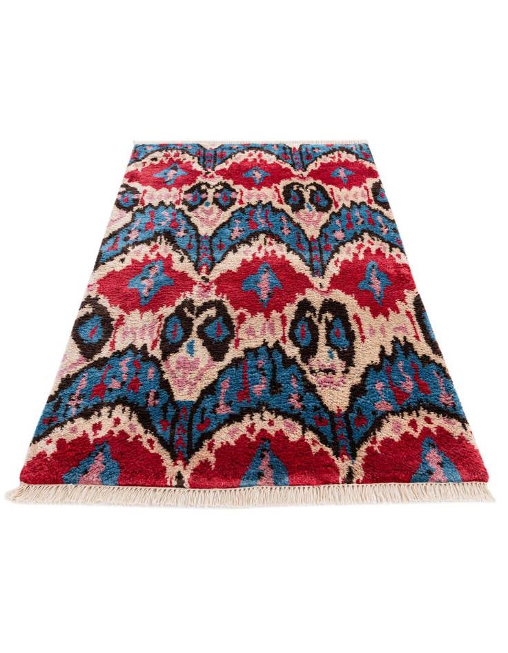 Detail image of  3' 2 x 5' 2  Hand Knotted Ikat Wool Rug