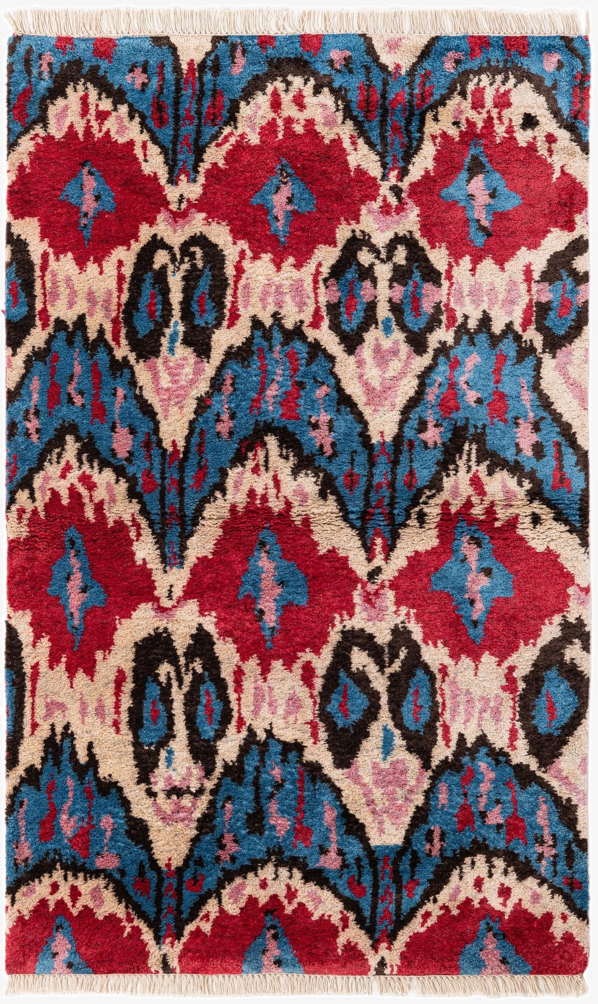  3' 2 x 5' 2  Hand Knotted Ikat Wool Rug