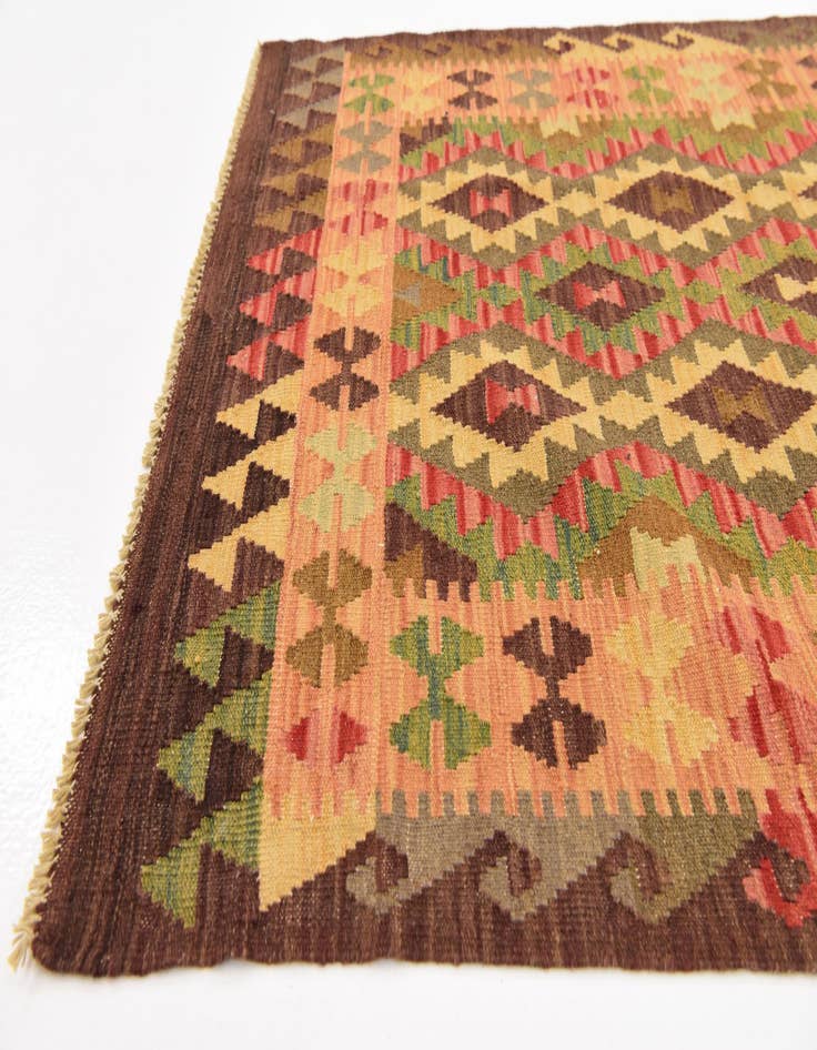 Detail image of  3' 2 x 4' 9  Hand Woven Kilim Maymana Wool Rug
