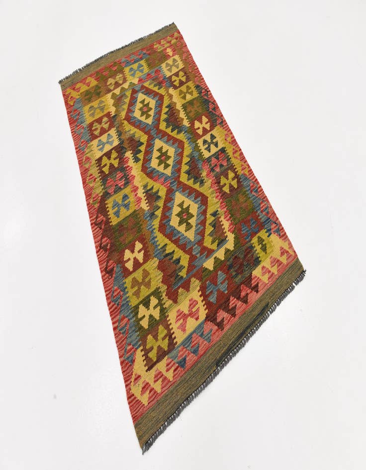 Detail image of  3' 2 x 4' 10  Hand Woven Kilim Maymana Wool Rug