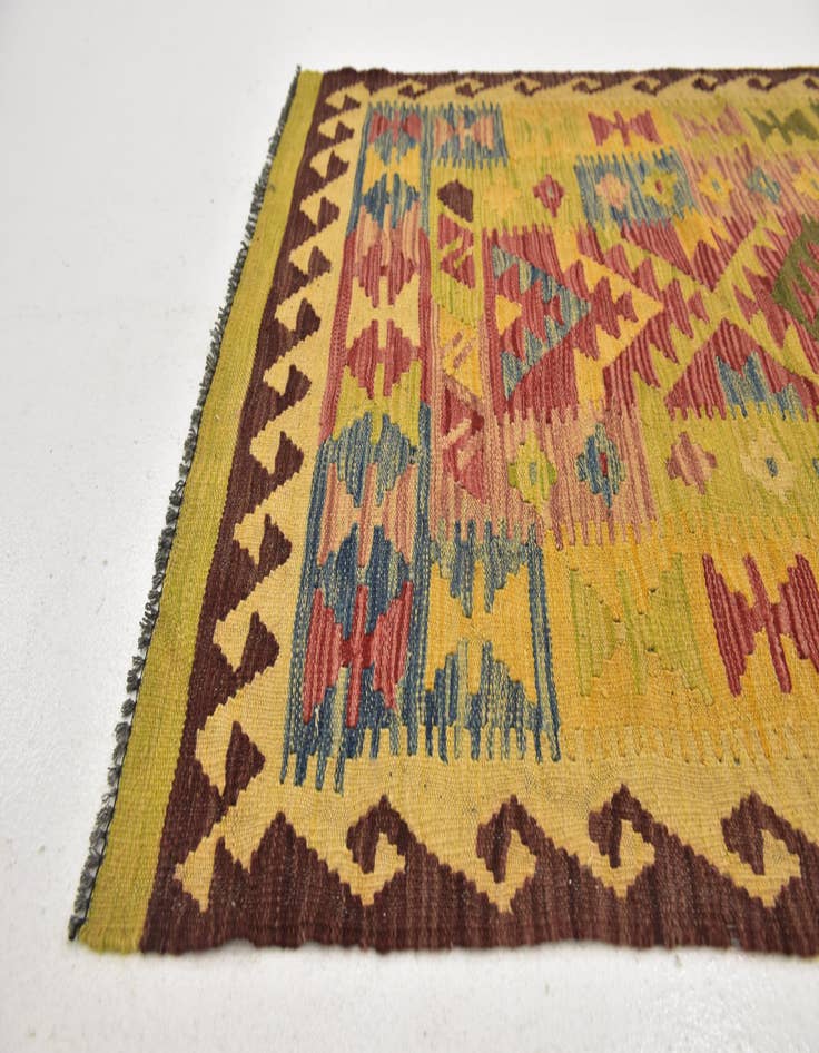 Detail image of  3' 5 x 5' 2  Hand Woven Kilim Maymana Wool Rug