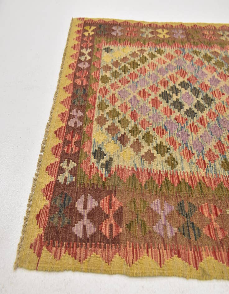 Detail image of  3' 3 x 4' 10  Hand Woven Kilim Maymana Wool Rug