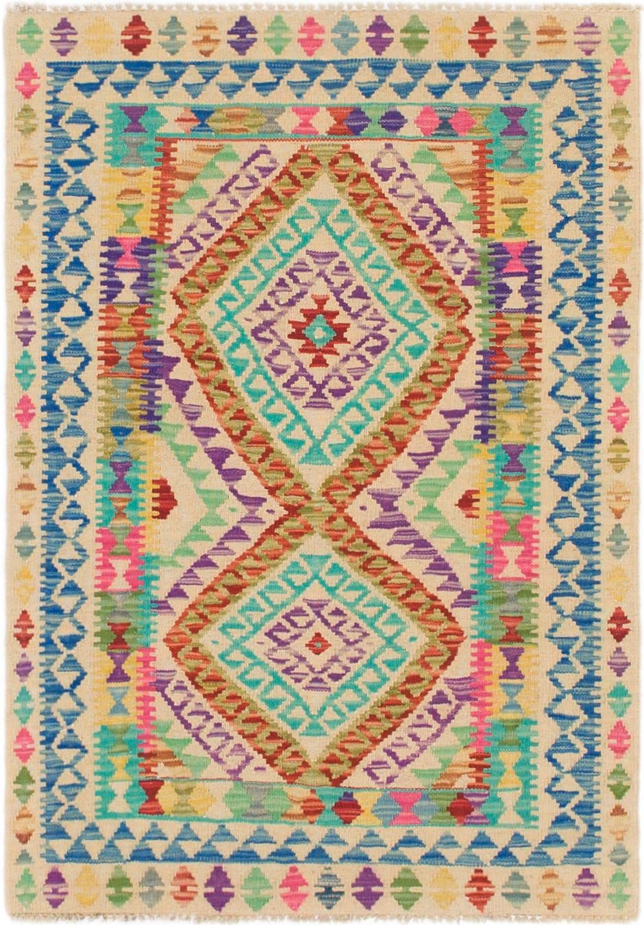  2' 9 x 4'  Hand Woven Kilim Maymana Wool Rug