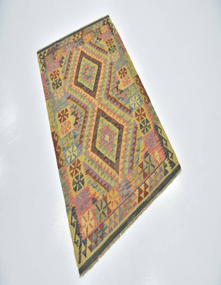 Detail image of  3' 4 x 4' 10  Hand Woven Kilim Maymana Wool Rug