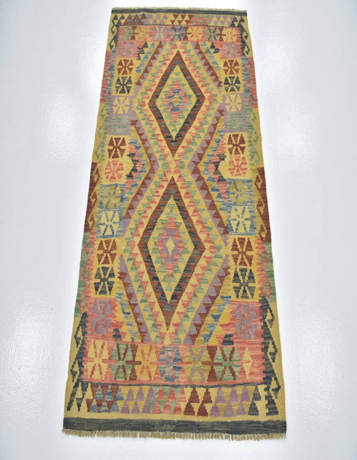 Detail image of  3' 4 x 4' 10  Hand Woven Kilim Maymana Wool Rug