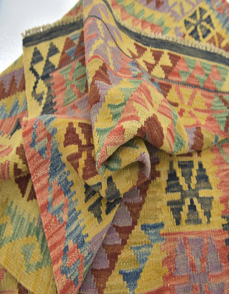 Detail image of  3' 4 x 4' 10  Hand Woven Kilim Maymana Wool Rug