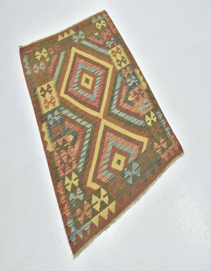 Detail image of  3' 2 x 4'  Hand Woven Kilim Maymana Wool Rug