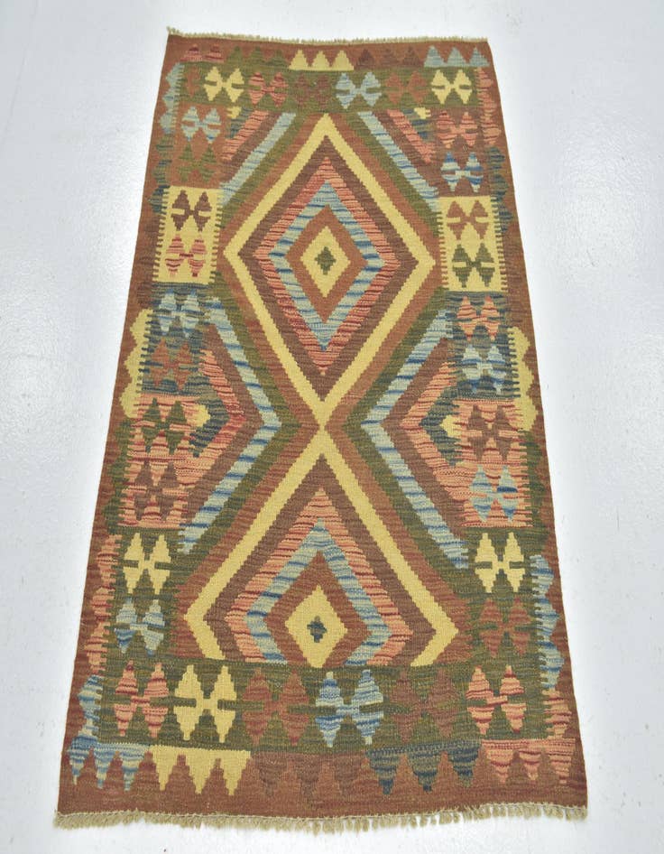 Detail image of  3' 2 x 4'  Hand Woven Kilim Maymana Wool Rug