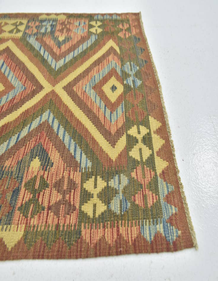 Detail image of  3' 2 x 4'  Hand Woven Kilim Maymana Wool Rug
