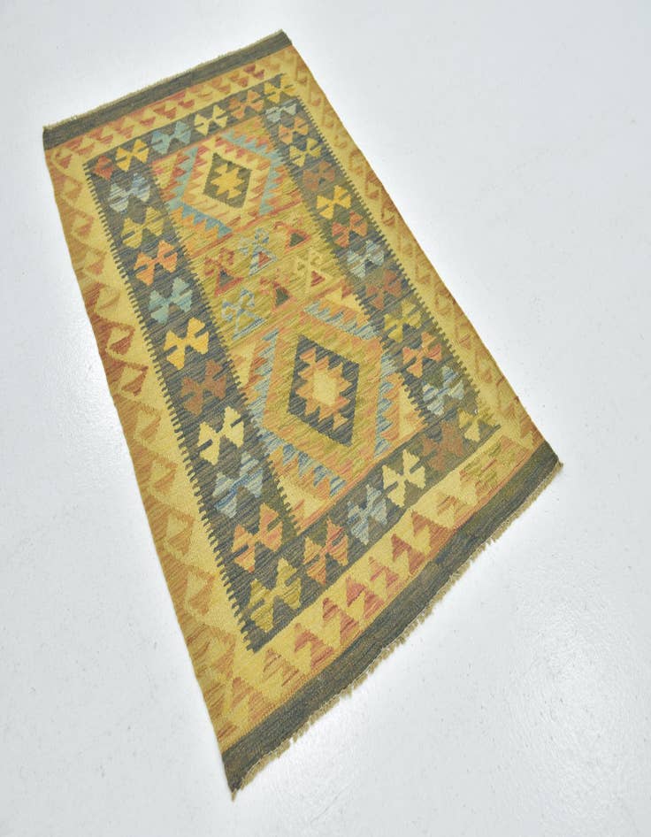 Detail image of  3' 2 x 4' 8  Hand Woven Kilim Maymana Wool Rug