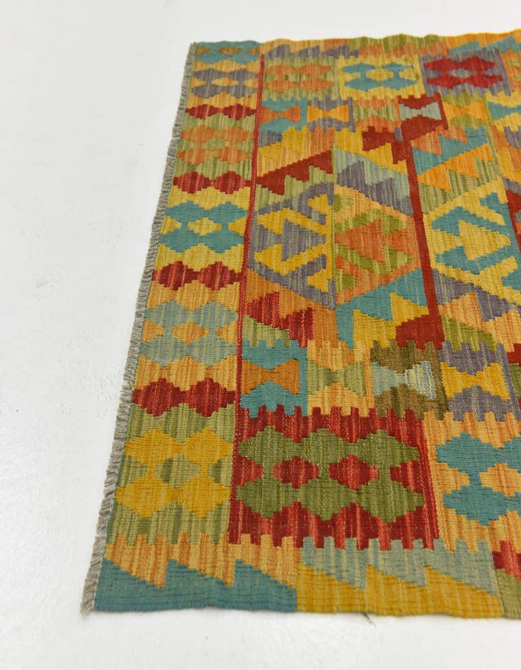 Detail image of  3' 3 x 4' 6  Hand Woven Kilim Maymana Wool Rug