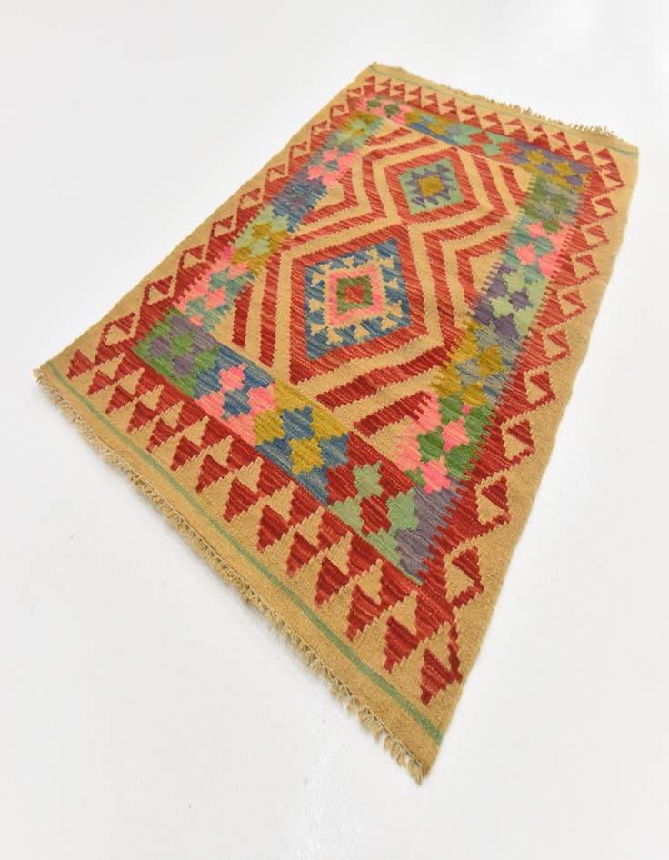 Detail image of 2' 9 x 3' 10 Hand Woven Kilim Maymana Wool Rug