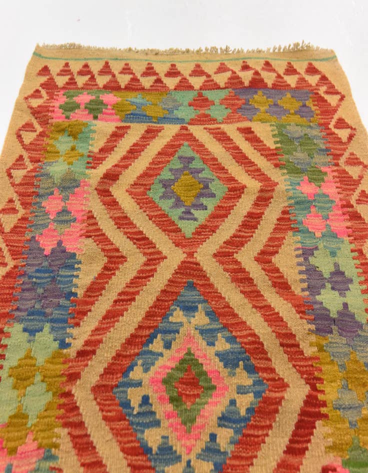 Detail image of 2' 9 x 3' 10 Hand Woven Kilim Maymana Wool Rug