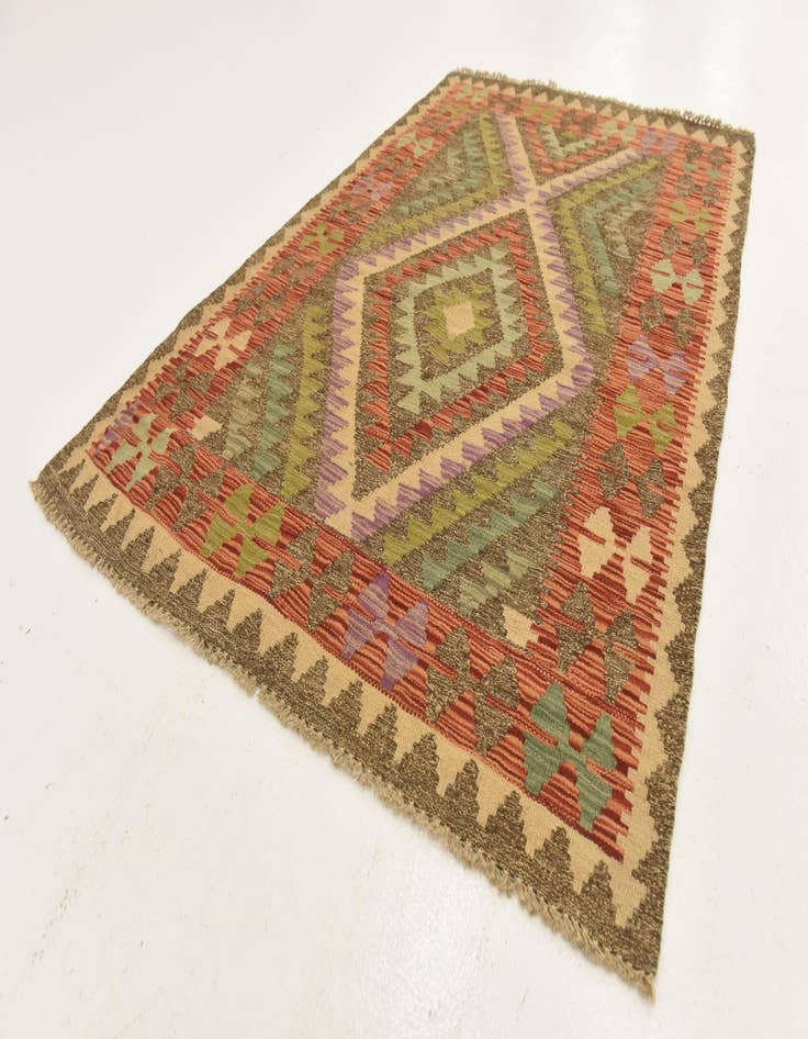 Detail image of  3' 6 x 5'  Hand Woven Kilim Maymana Wool Rug