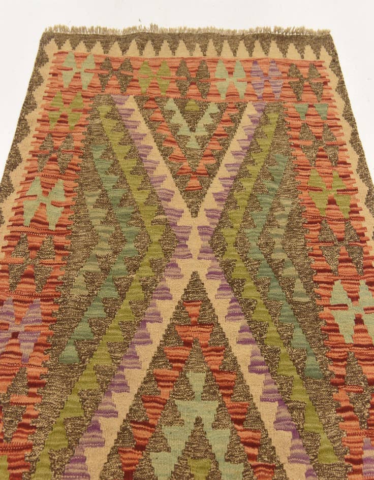Detail image of  3' 6 x 5'  Hand Woven Kilim Maymana Wool Rug