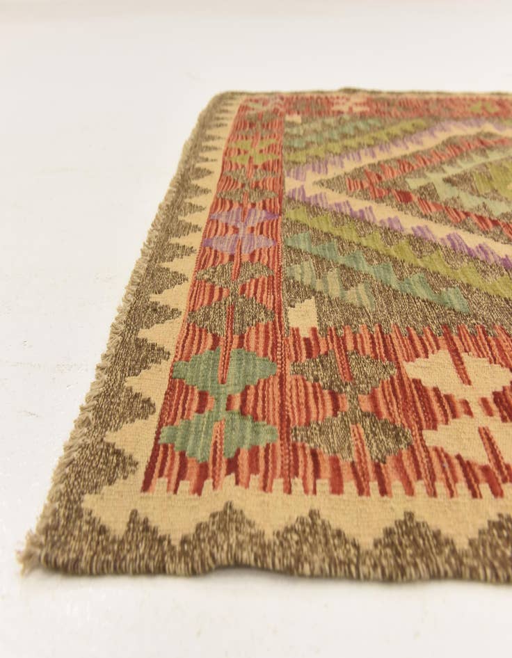 Detail image of  3' 6 x 5'  Hand Woven Kilim Maymana Wool Rug