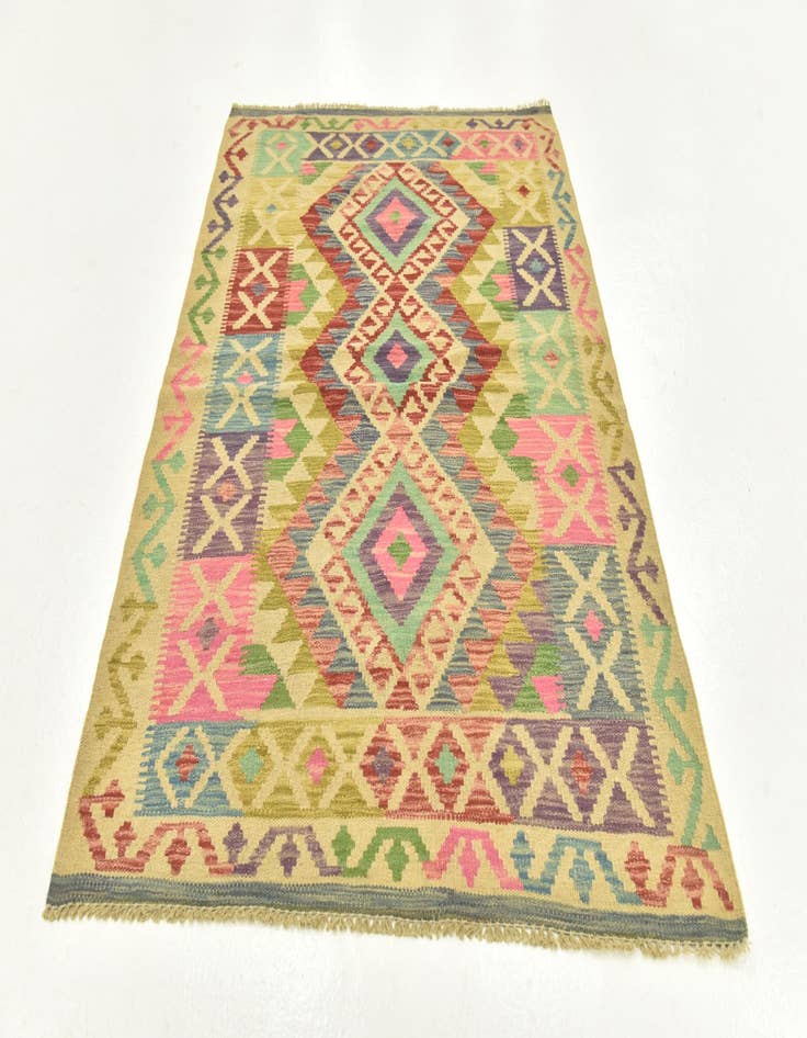 Detail image of  3' 6 x 5'  Hand Woven Kilim Maymana Wool Rug