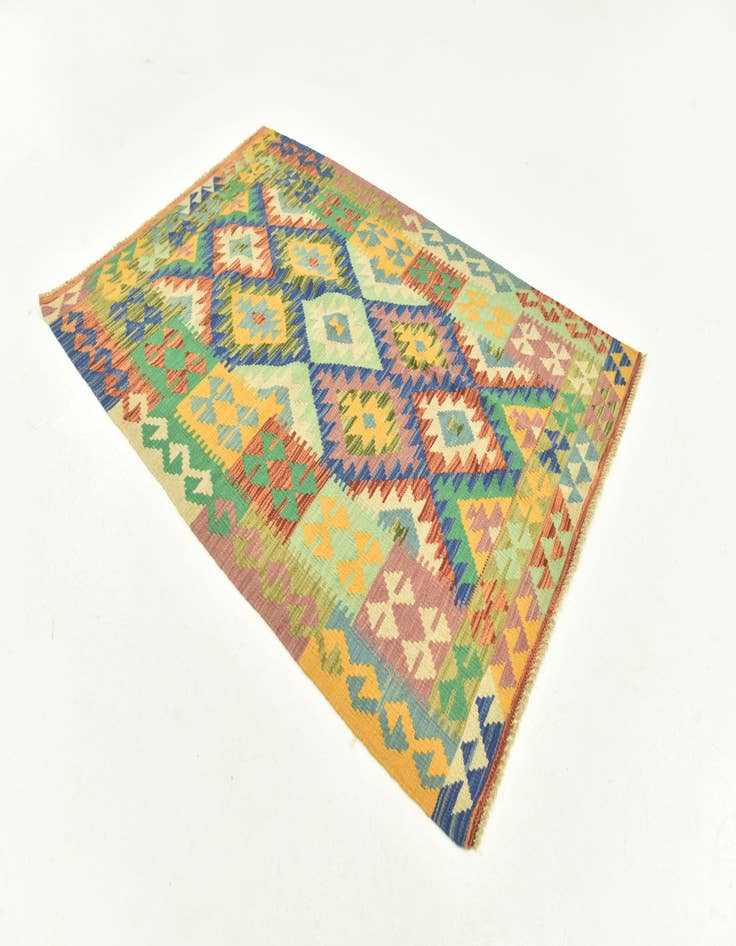 Detail image of  3' 8 x 5' 3  Hand Woven Kilim Maymana Wool Rug