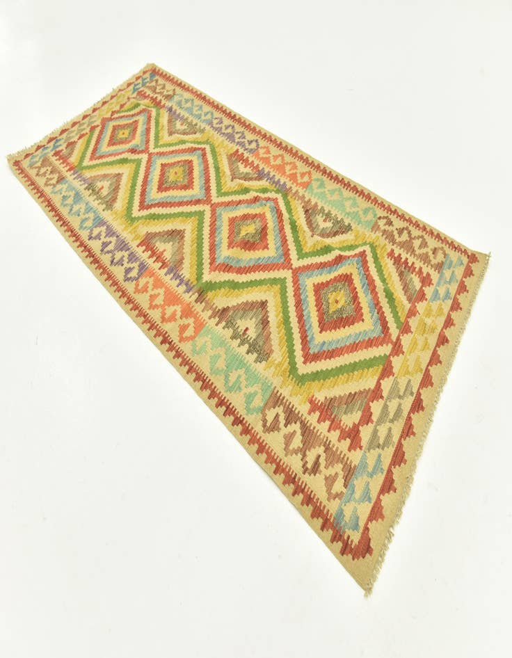 Detail image of  3' 3 x 6' 5  Hand Woven Kilim Maymana Wool Rug