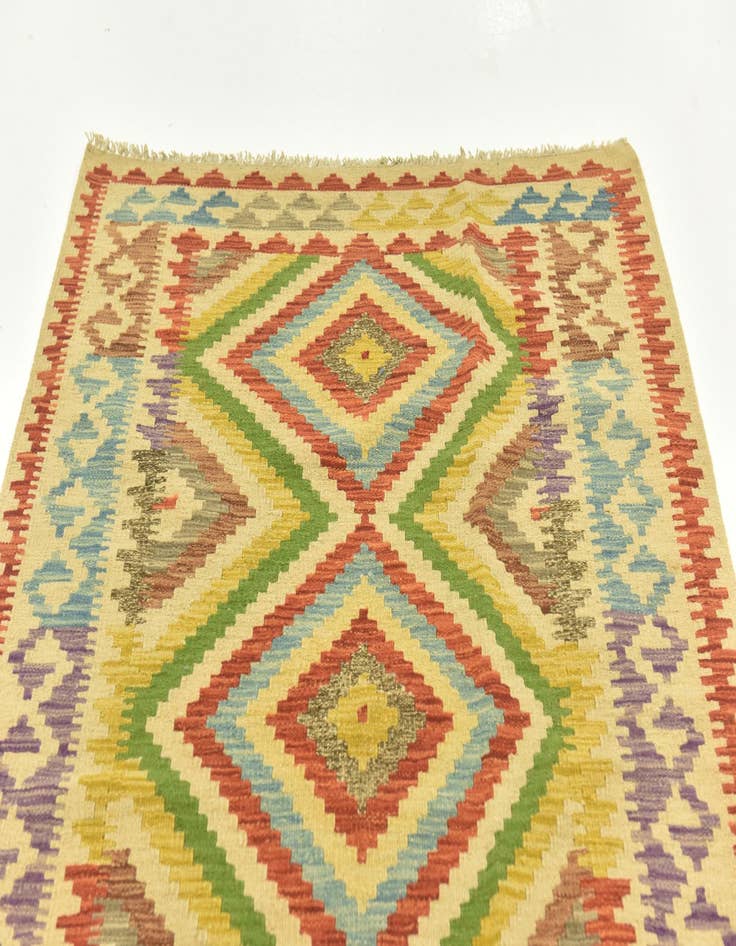 Detail image of  3' 3 x 6' 5  Hand Woven Kilim Maymana Wool Rug