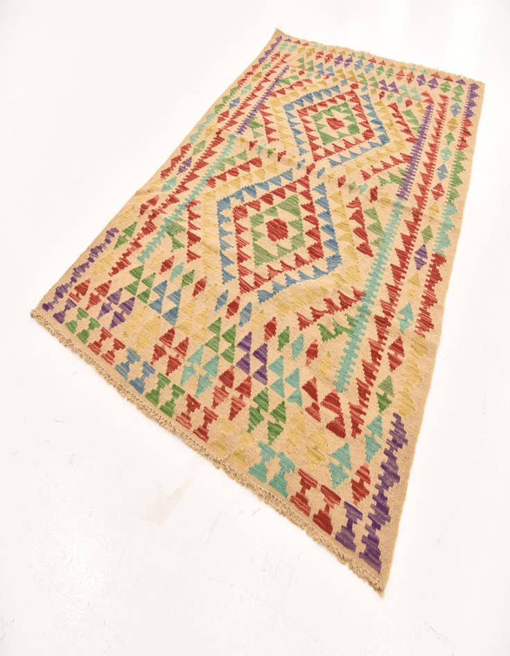 Detail image of  3' 10 x 5' 7  Hand Woven Kilim Maymana Wool Rug