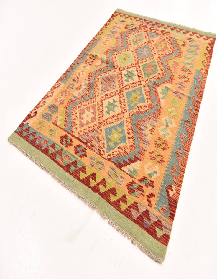 Detail image of 4' 3 x 6' 1 Hand Woven Kilim Maymana Wool Rug