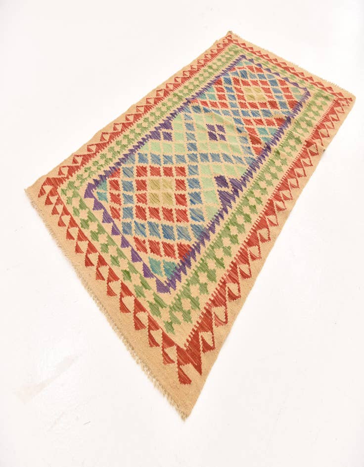 Detail image of  3' 7 x 6' 1  Hand Woven Kilim Maymana Wool Rug