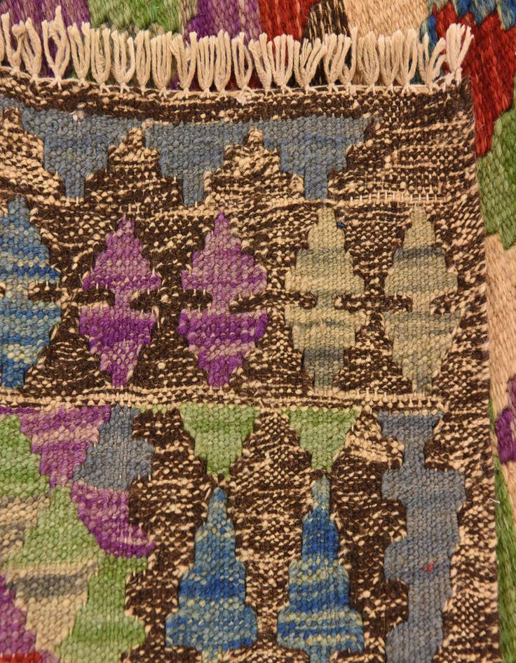 Detail image of  2' 11 x 4' 3  Hand Woven Kilim Maymana Wool Rug