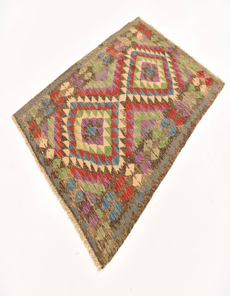 Detail image of  2' 11 x 4' 3  Hand Woven Kilim Maymana Wool Rug