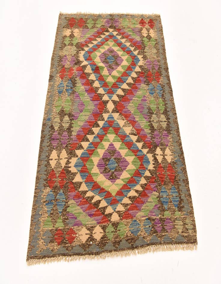 Detail image of  2' 11 x 4' 3  Hand Woven Kilim Maymana Wool Rug