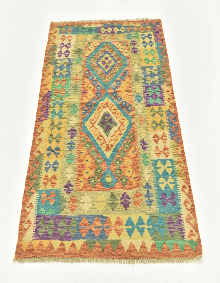 Detail image of  3' 6 x 5'  Hand Woven Kilim Maymana Wool Rug