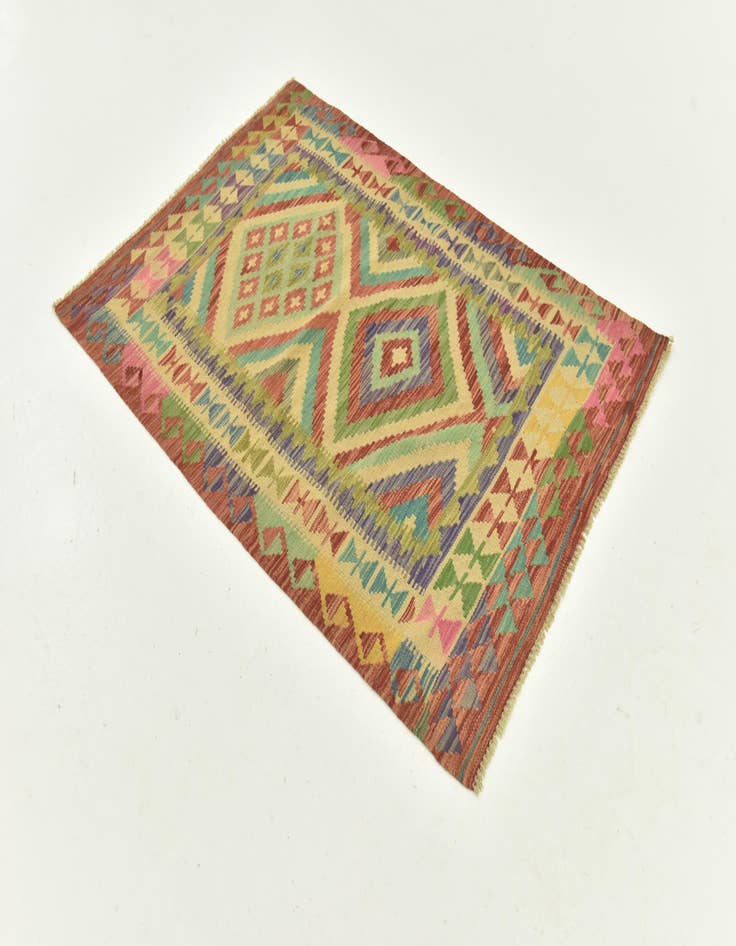 Detail image of  3' 6 x 4' 9  Hand Woven Kilim Maymana Wool Rug