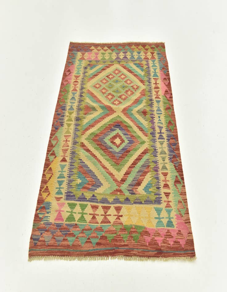 Detail image of  3' 6 x 4' 9  Hand Woven Kilim Maymana Wool Rug