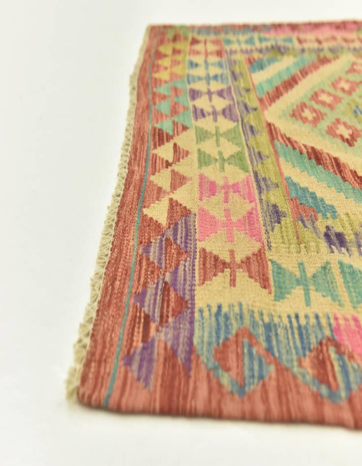 Detail image of  3' 6 x 4' 9  Hand Woven Kilim Maymana Wool Rug