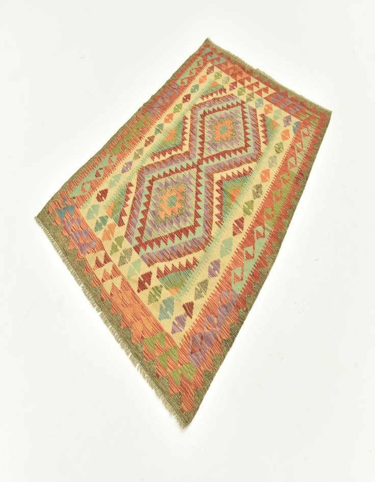 Detail image of  4' 1 x 5' 9  Hand Woven Kilim Maymana Wool Rug