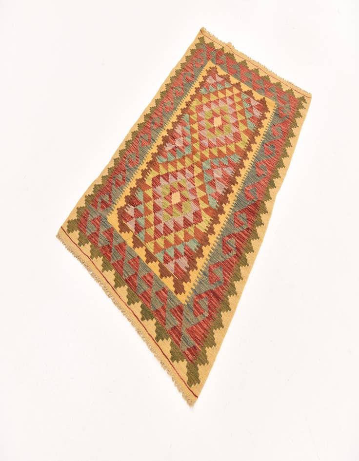 Detail image of  2' 11 x 4' 10  Hand Woven Kilim Maymana Wool Rug
