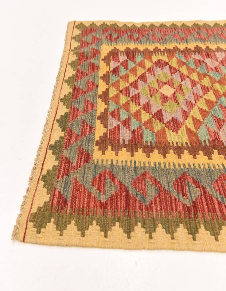 Detail image of  2' 11 x 4' 10  Hand Woven Kilim Maymana Wool Rug