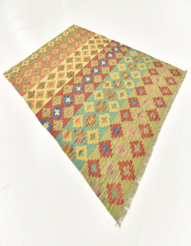 Detail image of  3' 5 x 5' 1  Hand Woven Kilim Maymana Wool Rug