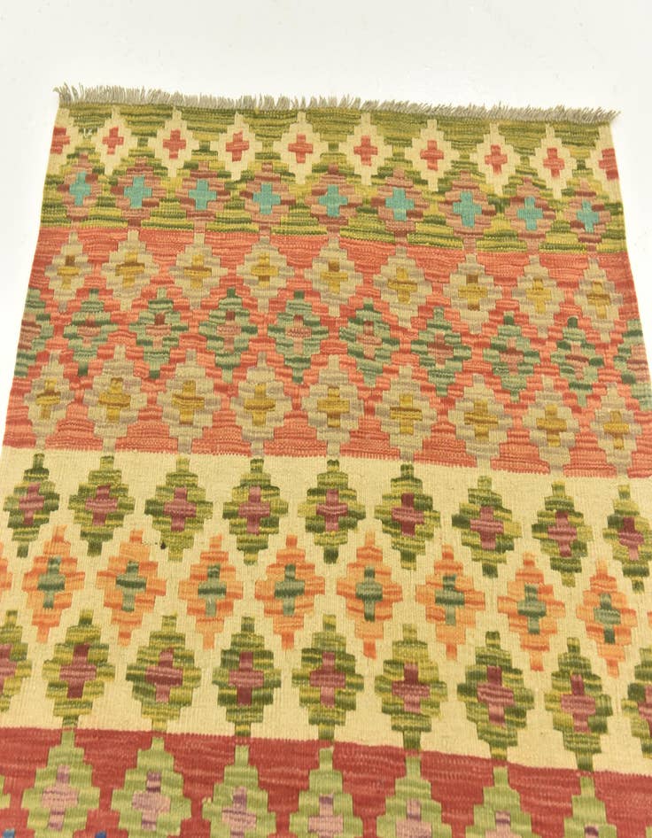 Detail image of  3' 5 x 5' 1  Hand Woven Kilim Maymana Wool Rug