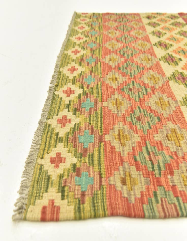 Detail image of  3' 5 x 5' 1  Hand Woven Kilim Maymana Wool Rug