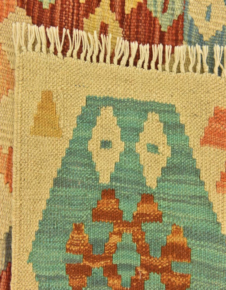 Detail image of  3' 2 x 4' 10  Hand Woven Kilim Maymana Wool Rug